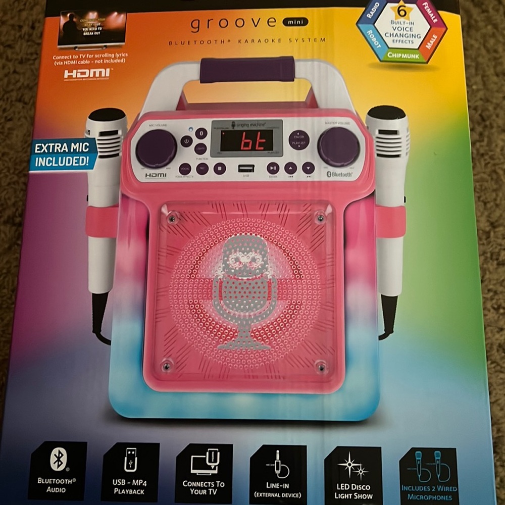 Croove Karaoke Machine with 2 Mics Bluetooth/AUX/USB with LED Disco Lights